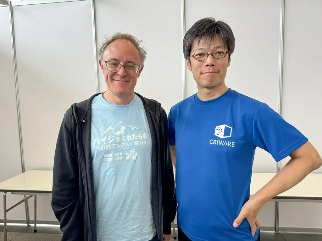 Godot Foundation 代表の Aurélien Condomines 氏と、CRI・ミドルウェア の 及川 氏